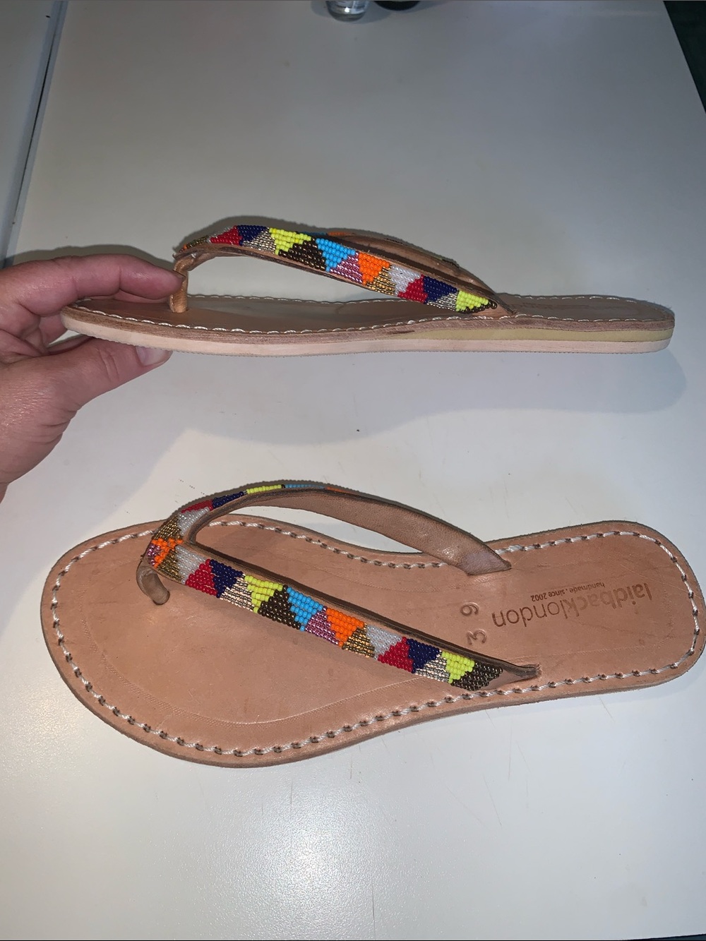 Laidback London Beaded Multicolor Leather Flip Flops - Women - Picture 8 of 9